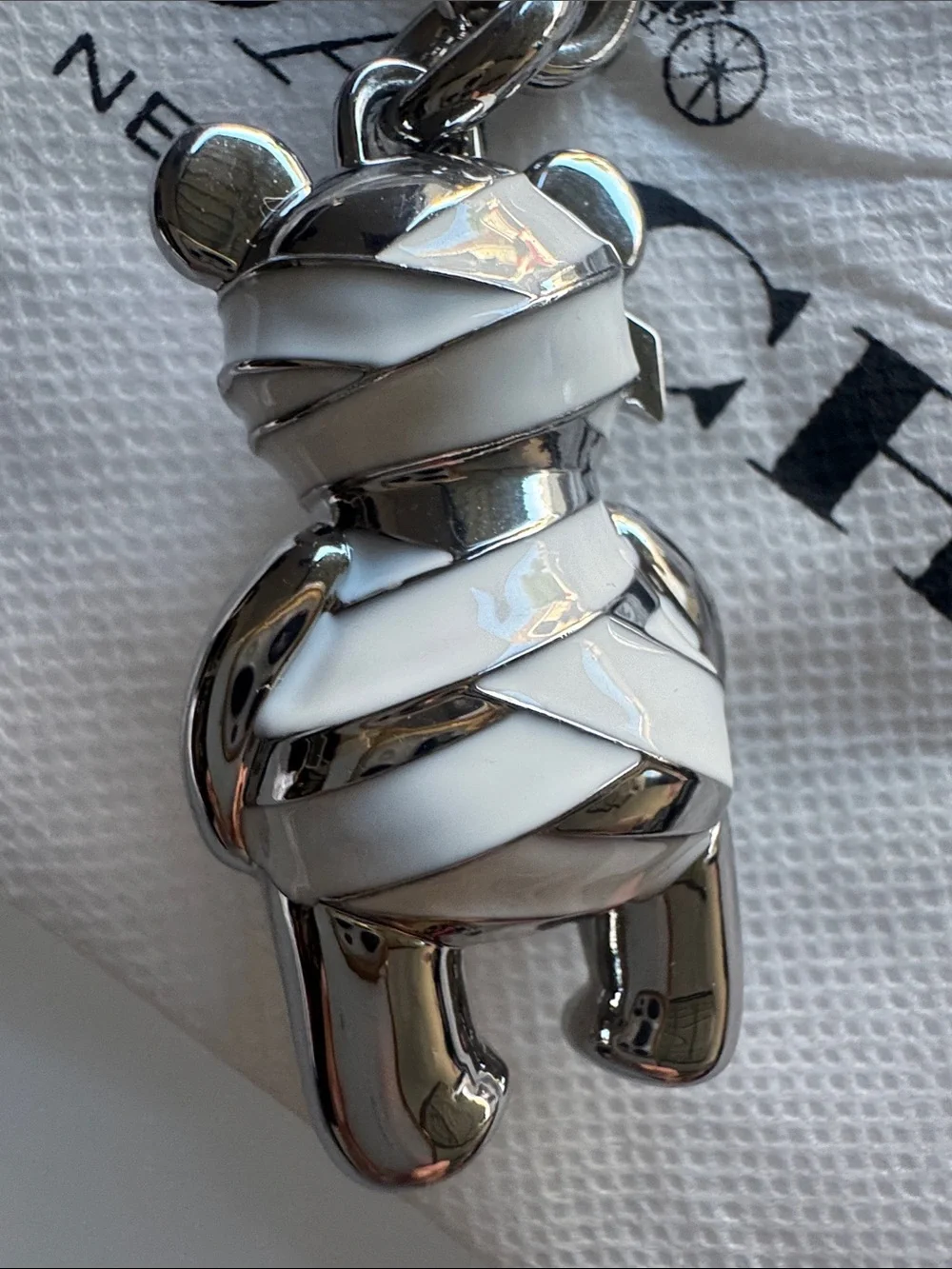 Coach Silver-tone Wrapped Teddy Bear Charm